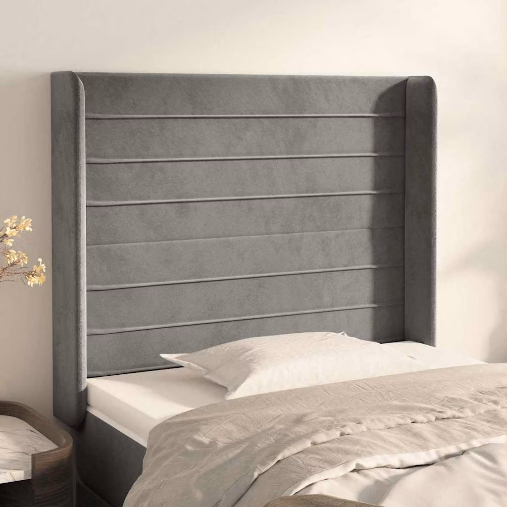 Testiera ad orecchio vidaXL in velluto grigio chiaro L: 93 cm, P: 16 cm, H: 118-128 cm