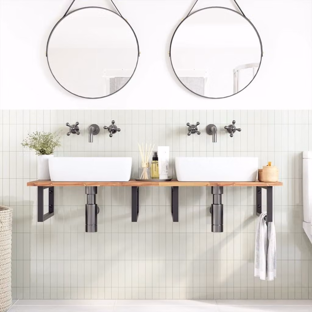 Piano da Bagno Non Trattato 140x50x2cm Legno Massello di Acacia