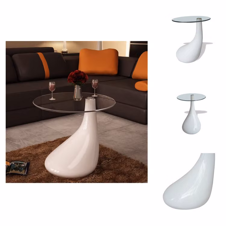 vidaXL Tavolino con piano rotondo in vetro bianco lucido - Tavolini da salotto