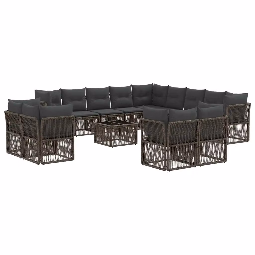 Set Divano da Giardino a L con Tavolino vidaXL, 14 Pezzi, Grigio con Cuscini e Struttura in Metallo e Polyrattan – 2