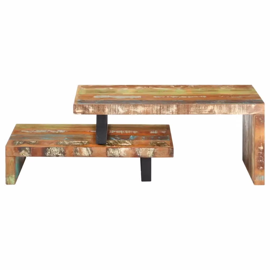 Set di 2 tavolini da salotto vidaXL in legno massello multicolore con piano rettangolare e struttura a quattro gambe – 2
