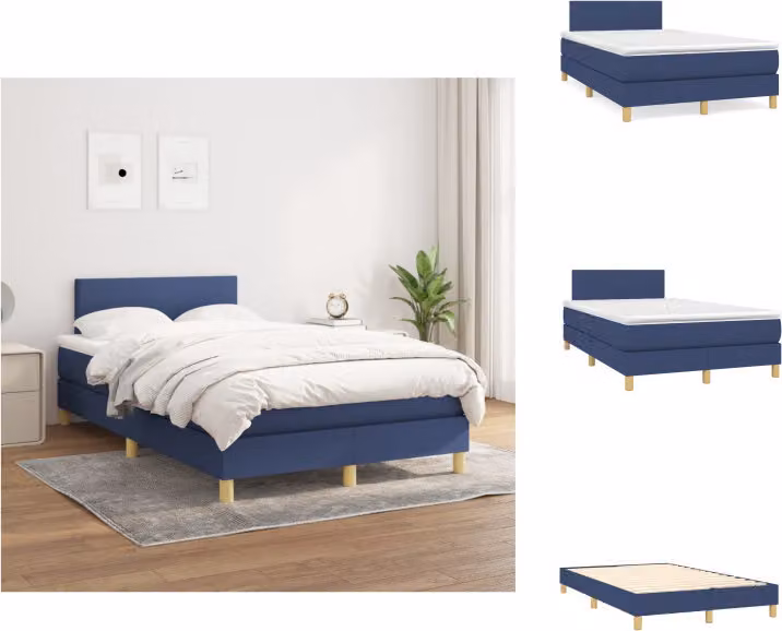 vidaXL Letto a molle con materasso in tessuto blu 120x200 cm - Letti e strutture letto