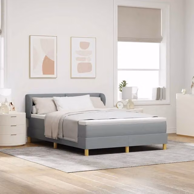 Letto a molle con testiera vidaXL in tessuto grigio L/P/H: 140 x 190 x 88 cm