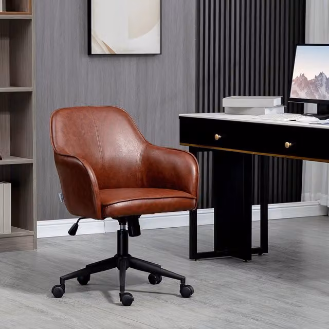 Sedia da ufficio girevole REDOM con funzione oscillante e seduta in ecopelle marrone L: 58,5 cm, P: 62 cm, H: 83-91 cm – 1