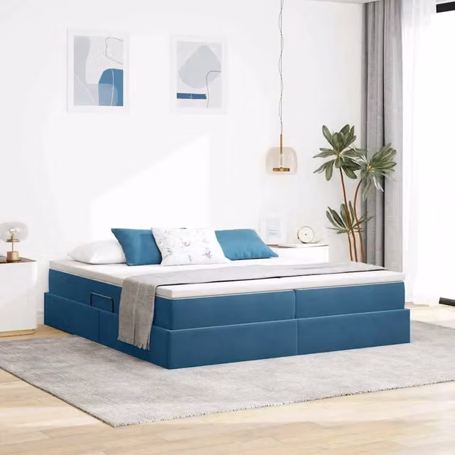 Letto con contenitore e materasso vidaXL in velluto blu, L: 180 cm, P: 200 cm, H: 204 cm – 1