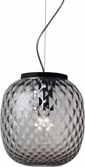 OBAN Sospensione Nera con Vetro Balloton Fumè E27 IP20 - Lampada di Design Elegante - Struttura in Metallo e Vetro Soffiato