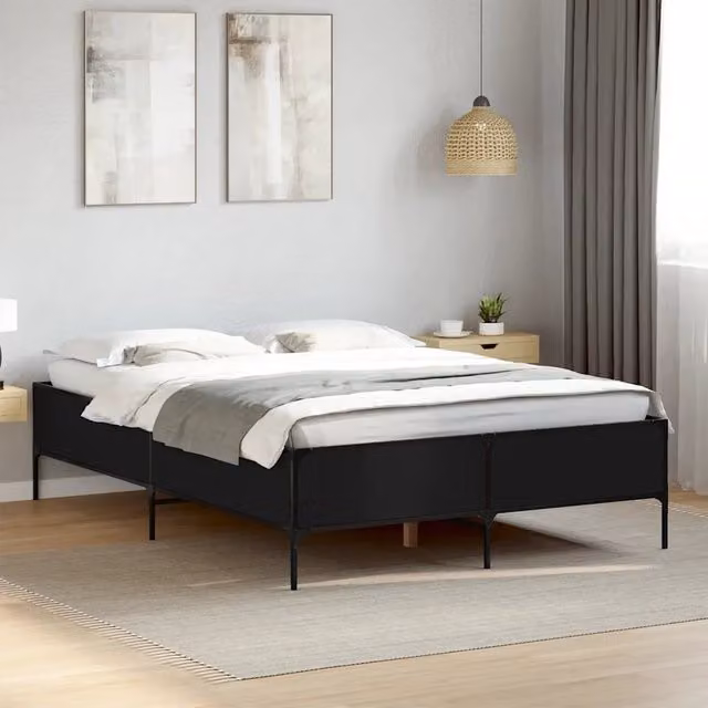 Letto con giroletto nero vidaXL in legno multistrato e metallo L: 120 cm, P: 200 cm – 1