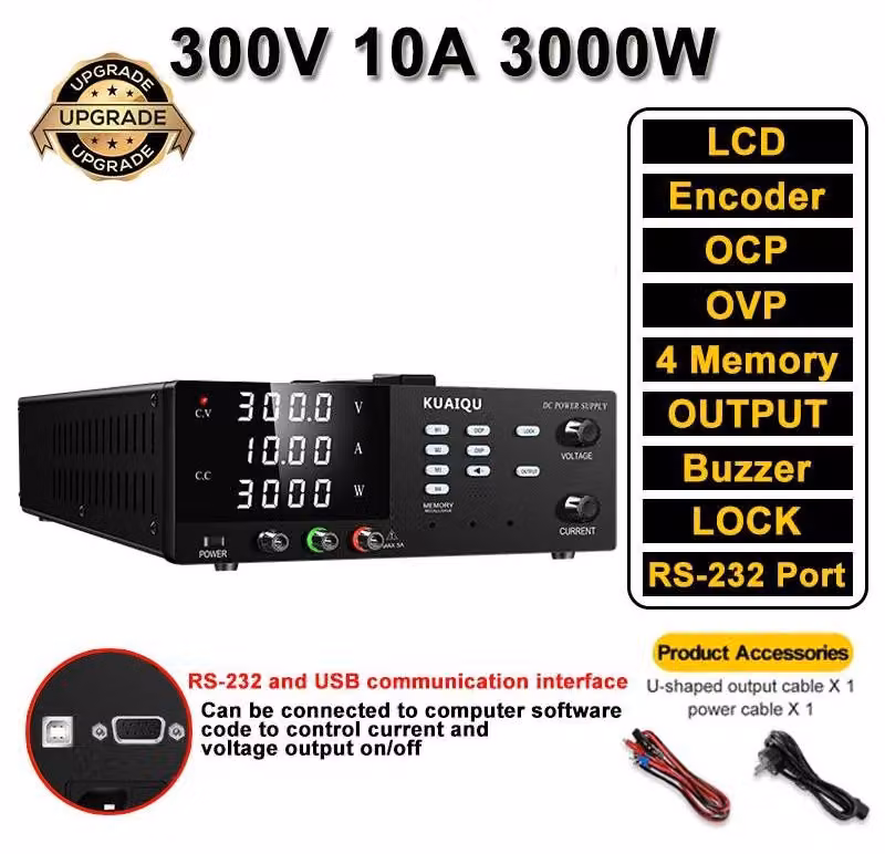 R-SPS30010S-232 - Alimentatore da laboratorio CC programmabile - 3000 W - Potenza di uscita regolabile - Interfaccia RS232 - OCP/OVP - 220 V CA