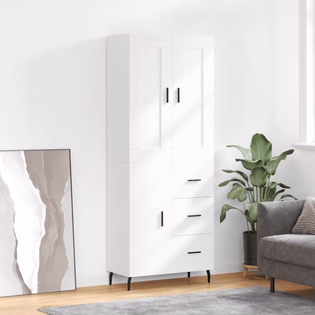 Credenza moderna vidaXL bianca con ante a battente e ripiani interni in legno e metallo L: 69,5 cm, P: 34 cm, H: 180 cm