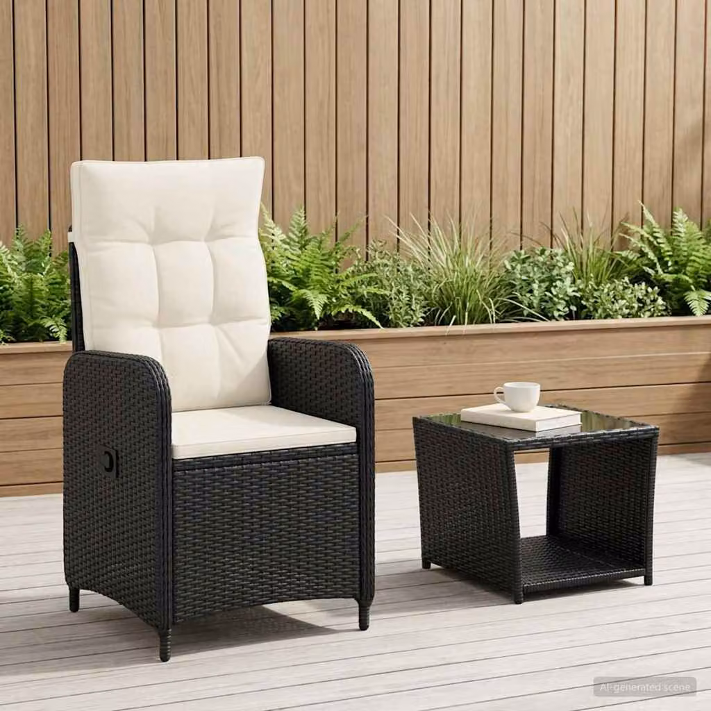 Set Lounge da Giardino Moderno vidaXL in Rattan e Metallo, 2 Pezzi, Nero e Bianco Crema