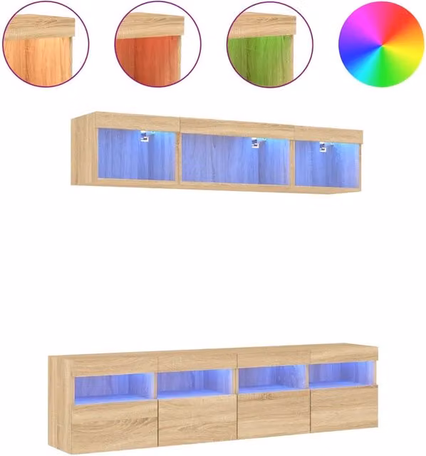 Mobili TV a Muro con LED 5pz | Armadietto TV | Mobile Porta TV Rovere Sonoma Legno Multistrato