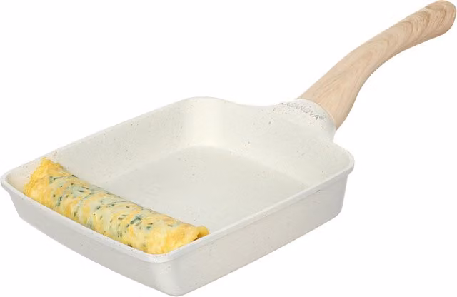 Padella rettangolare Mini Mania KASANOVA in alluminio e ceramica con rivestimento antiaderente, beige e bianco, L: 19 cm, P: 15 cm