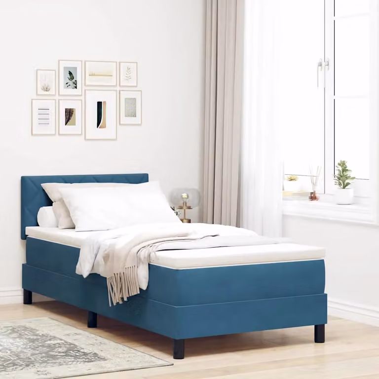 Letto a molle con testiera vidaXL in velluto blu, L 100 x P 200 cm