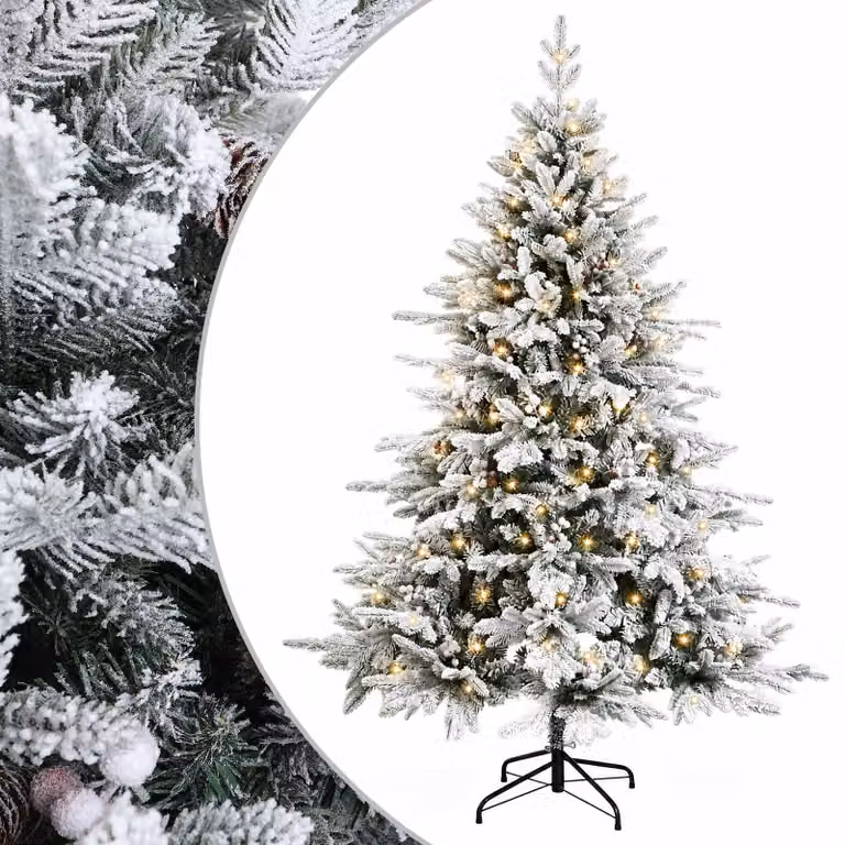 Albero di Natale artificiale verde vidaXL con 150 LED luce bianca calda e rami pieghevoli, Altezza: 150 cm