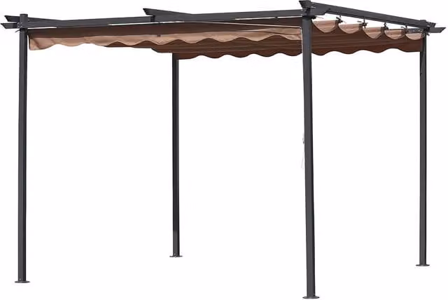 Pergola Gazebo da Giardino Bauer in Acciaio e Poliestere Beige e Marrone L: 300 cm, P: 300 cm, H: 220 cm