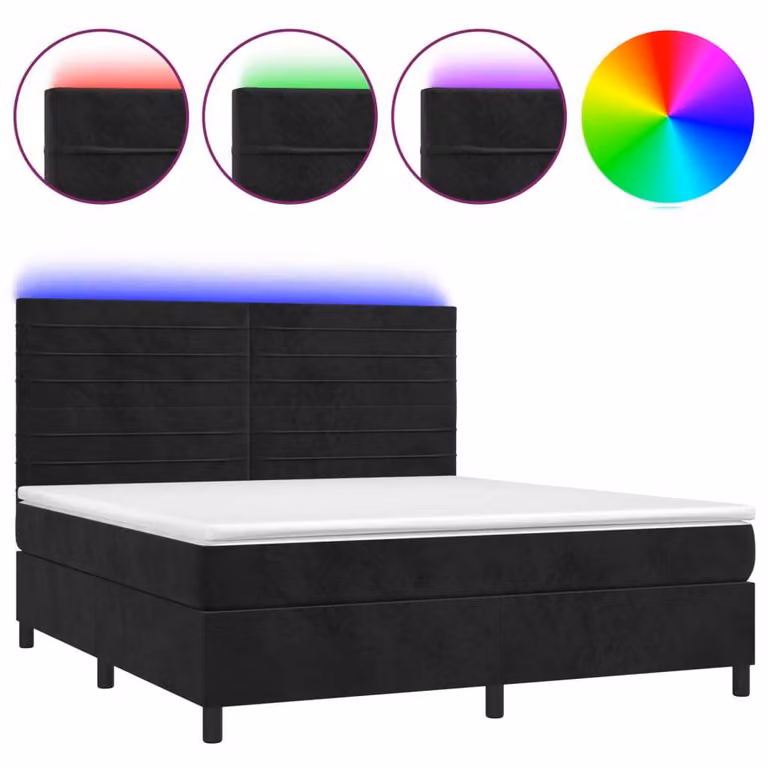 Letto a Molle con Materasso e LED Nero 180x200 cm in Velluto