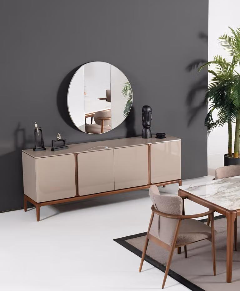 Wohnzimmer Anrichte mit Spiegel Garnitur Ess Holz Stil Modern