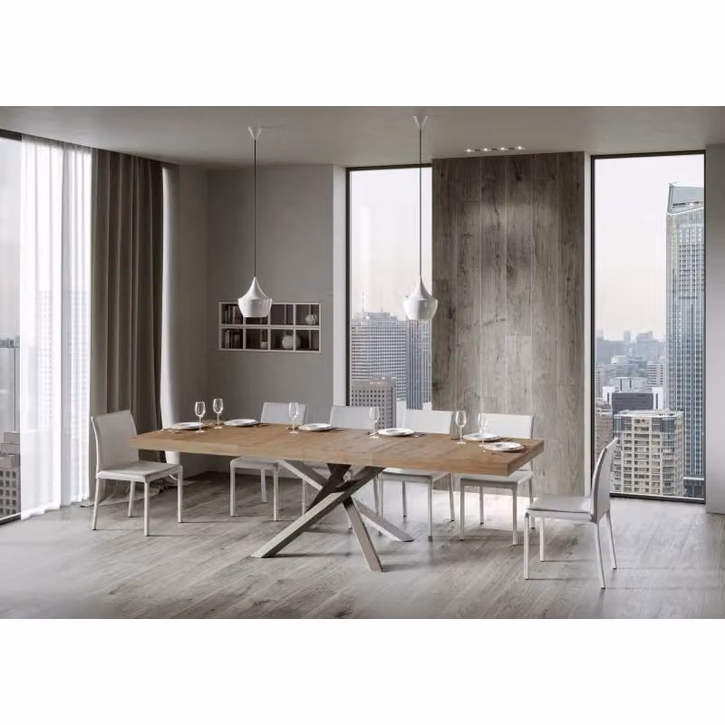 Tavolo allungabile Volantis Premium ITAMOBY in legno e metallo, colore Quercia Natura e Multicolore, L: 200/304 x P: 90 cm – 2