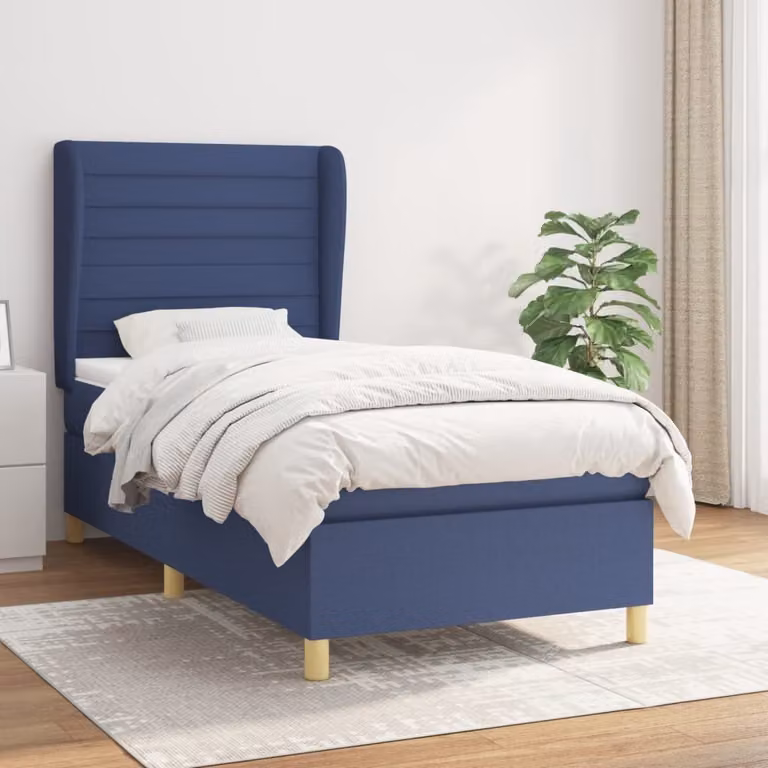 The Living Store Letto a molle con materasso blu 100x200 cm in tessuto