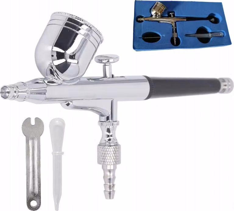 Rosfix Pistola a Spruzzo per Aerografo in Custodia – Ugello da 0,2 mm | Contenitore in Metallo da 7 ml | Per Modellismo