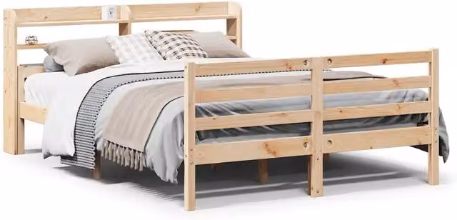 Letto matrimoniale | Letto per adulti | Giroletto con Testiera 150x200 cm in Legno Massello di Pino