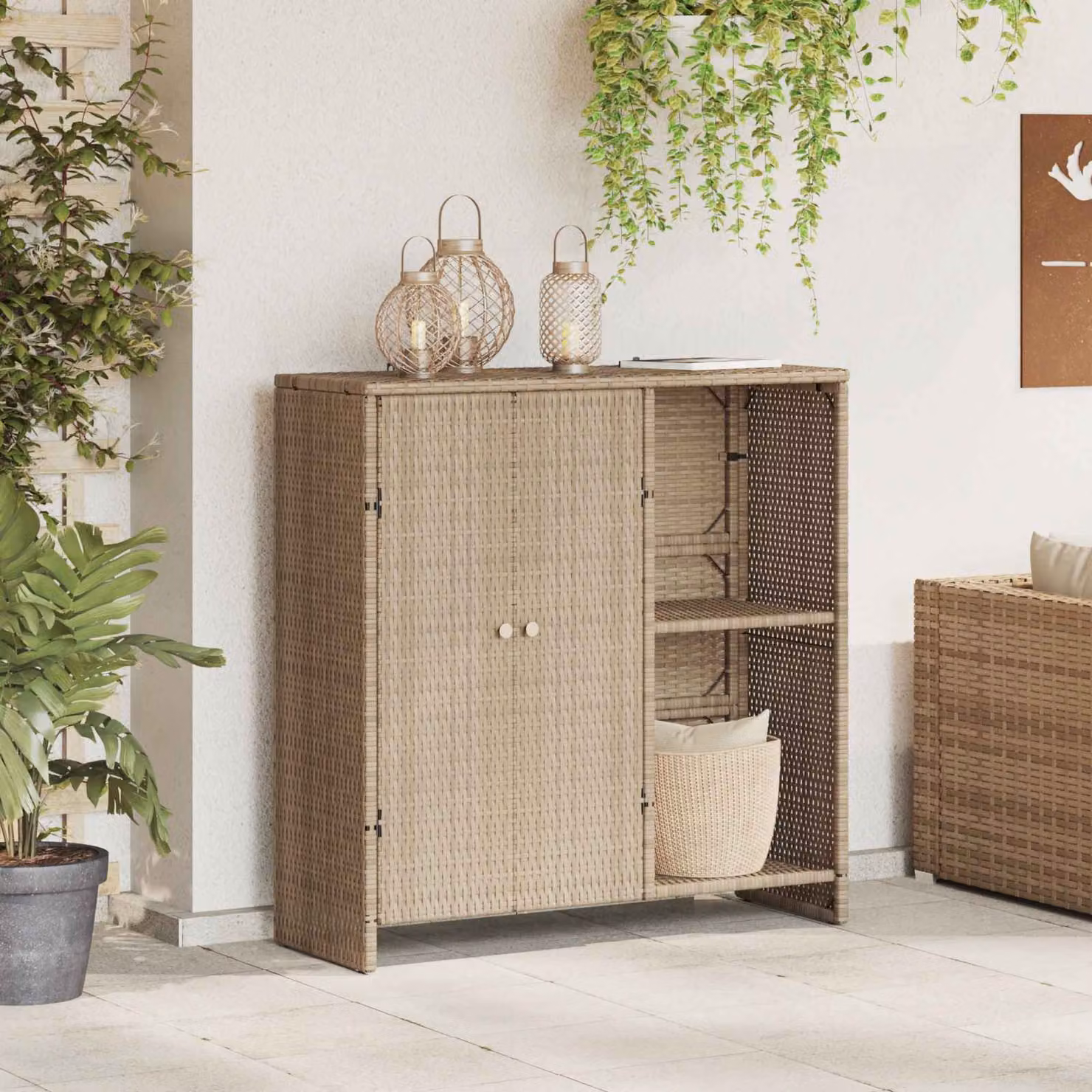 Armadio con scaffale vidaXL in stile rattan beige con ante a battente L/P/H: 100 x 36 x 102 cm