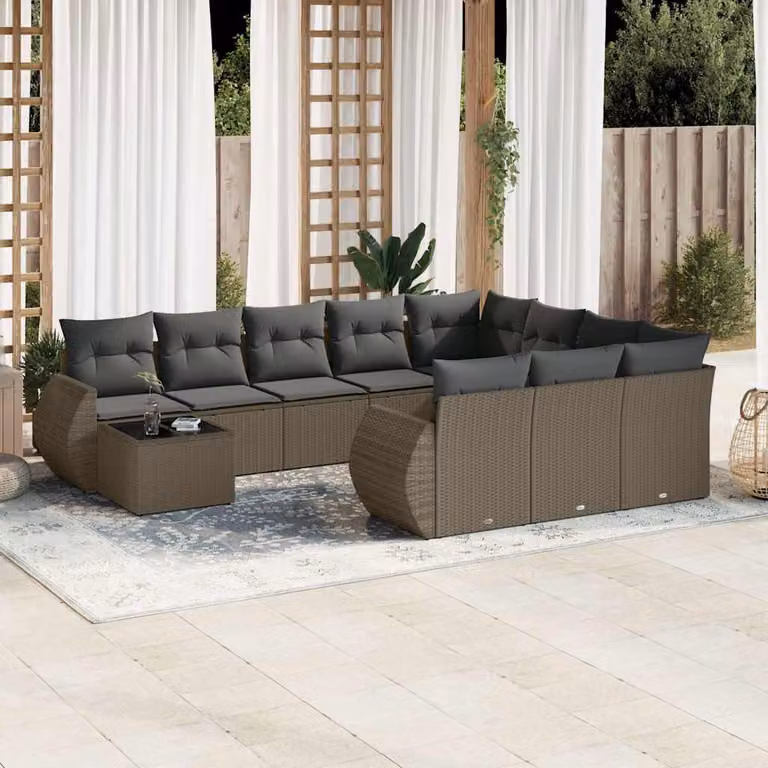 vidaXL Set Divani da Giardino 11 pz a Forma a L con Cuscini e Tavolino, Colore Grigio