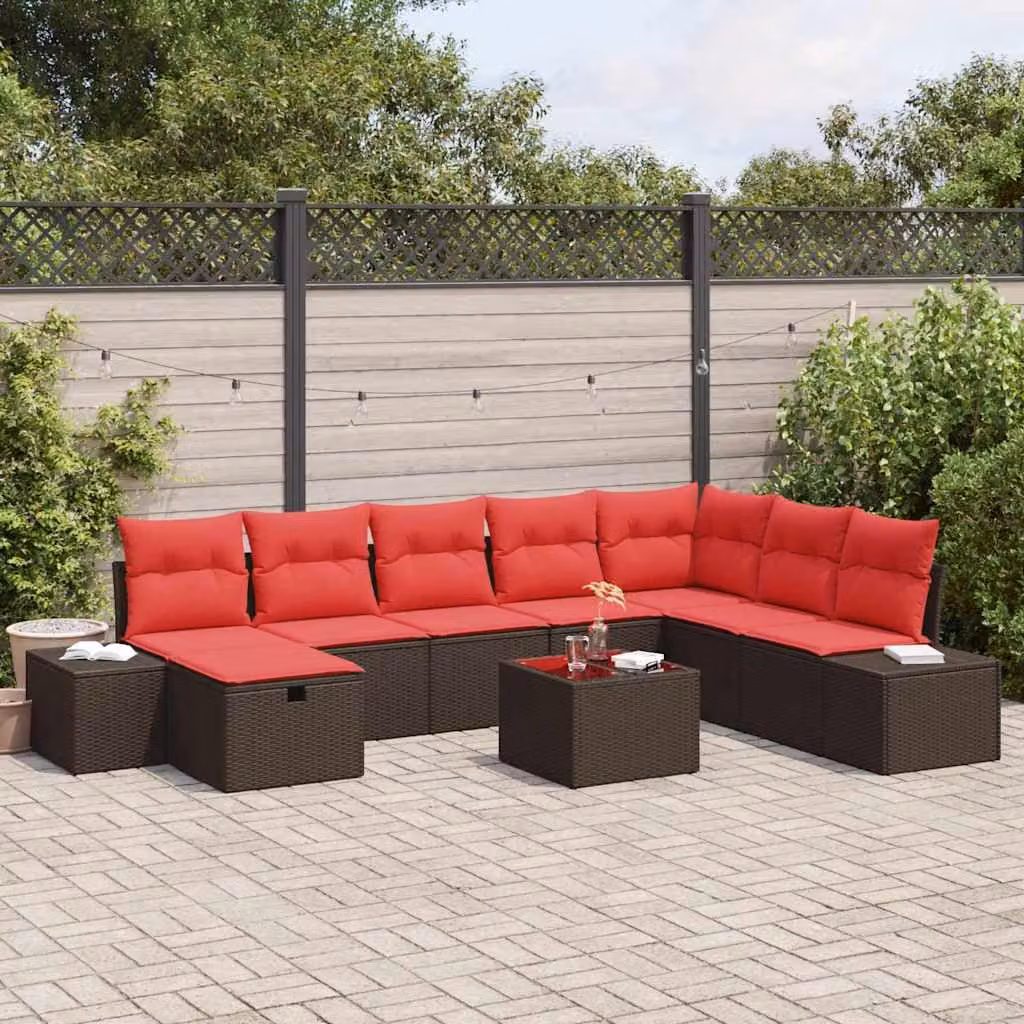 Maison Exclusive - Set di divani da giardino, 9 pezzi, color marrone, in rattan sintetico