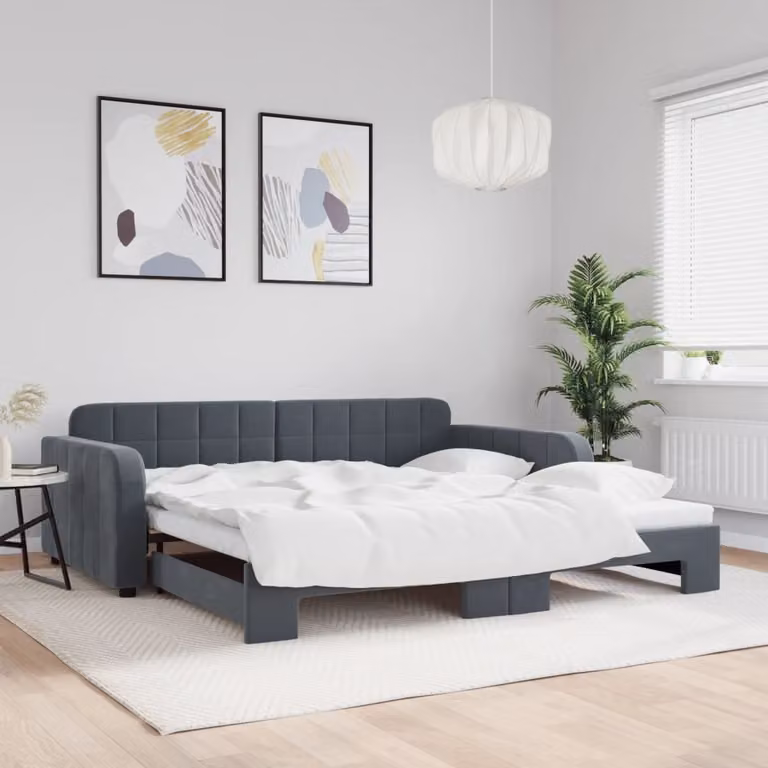 vidaXL Divano Letto con Letto Estraibile in Velluto Grigio per Soggiorno e Camera da Letto L/P/H: 223 x 110 x 71 cm con Materasso 100 x 200 cm