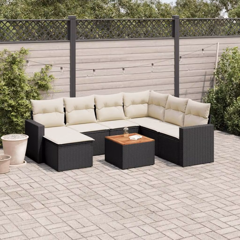 vidaXL Set Divani da Giardino a L con Cuscini 8 pz in Polyrattan Nero – 1