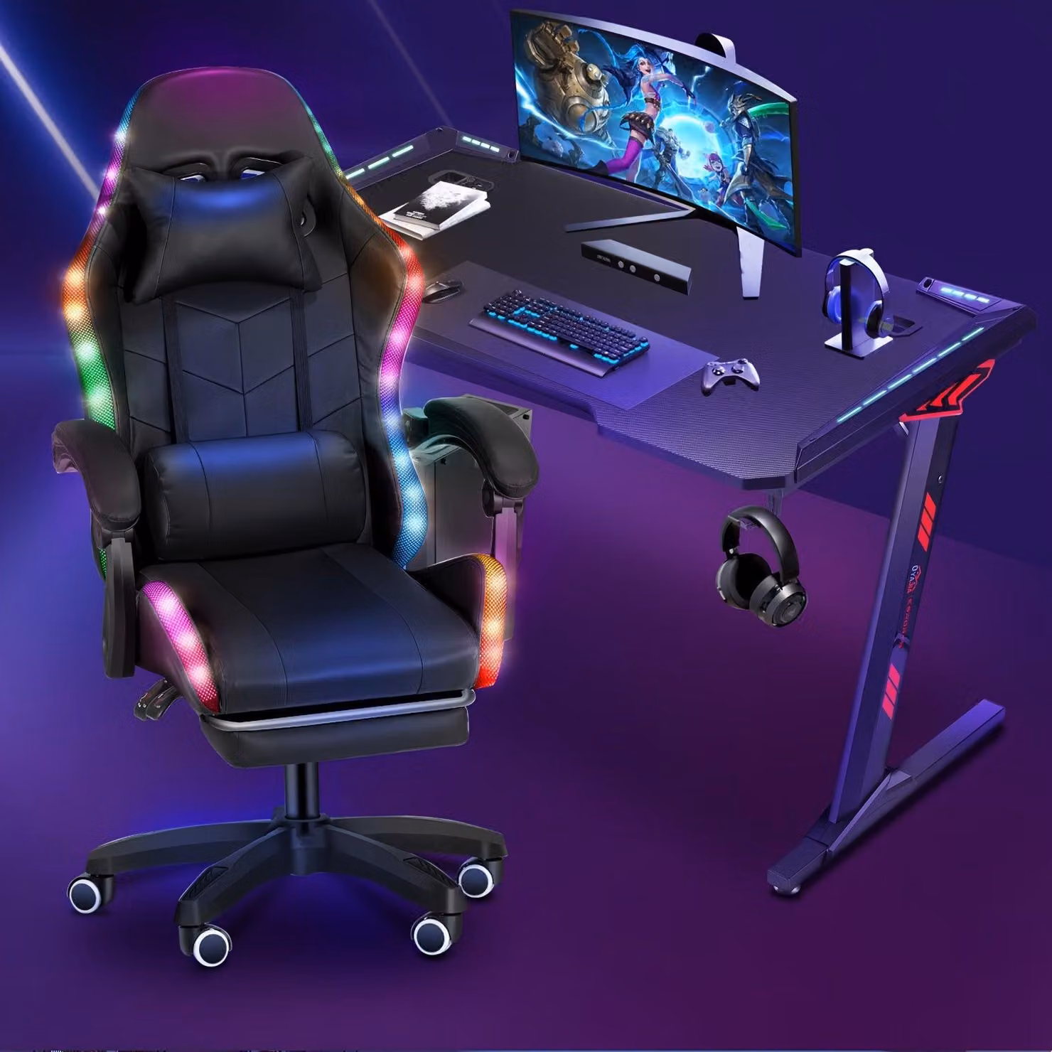 Sedia da gaming - Sedia per videogiochi - Sedia per area relax - Sedia da scrivania - Sedia per computer - Illuminazione RGB - Altoparlanti integrati