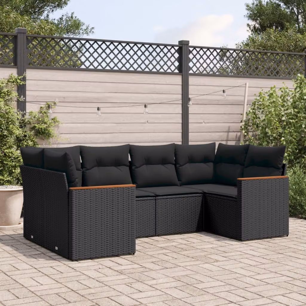 Maison Exclusive - Set Divano da Giardino 6 pz con Cuscini Nero in Polyrattan
