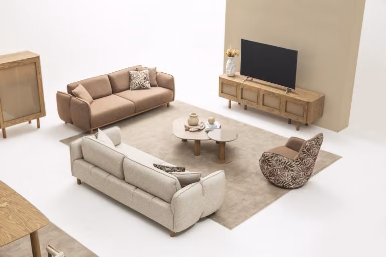 Elegantes Set: 2x4-Sitzer Sofa, Sessel, Couchtisch, Beistelltisch & Lowboard