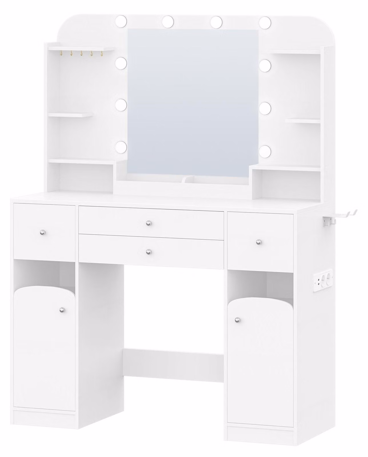 Tavolino da trucco - Comodino da trucco - Scrivania da trucco - Mobile per il trucco - Tavolino per gioielli - Bianco - Illuminazione a LED con alimentazione a corrente