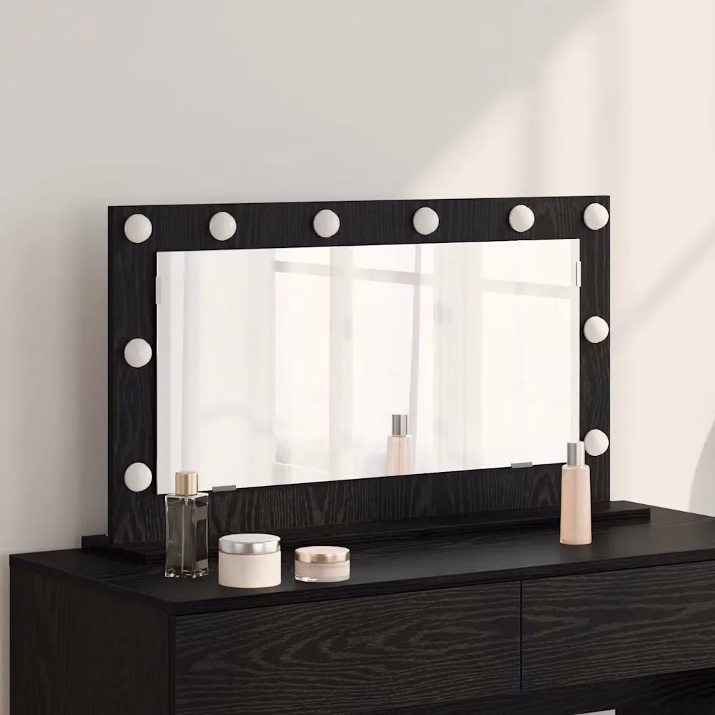 Specchio da Vanità vidaXL con Luce LED e USB, Design Moderno Rettangolare, Nero, L 80 cm x P 45 cm x H 18 cm