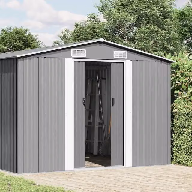Casetta da Giardino 257x489x181 cm in Metallo Grigio 143349