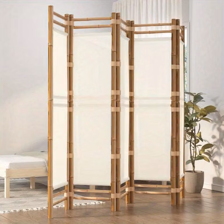 Pannello divisorio per ambienti con 5 pannelli e tessuto - Paravento pieghevole da 200 cm - Elegante divisorio per interni