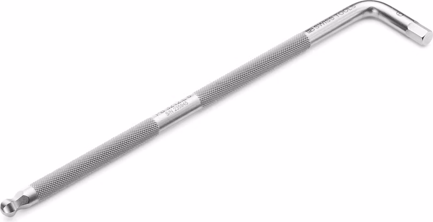 PB Swiss Tools Cacciavite angolare esagonale, lungo, cromato, 6 mm, 187 x 35 mm