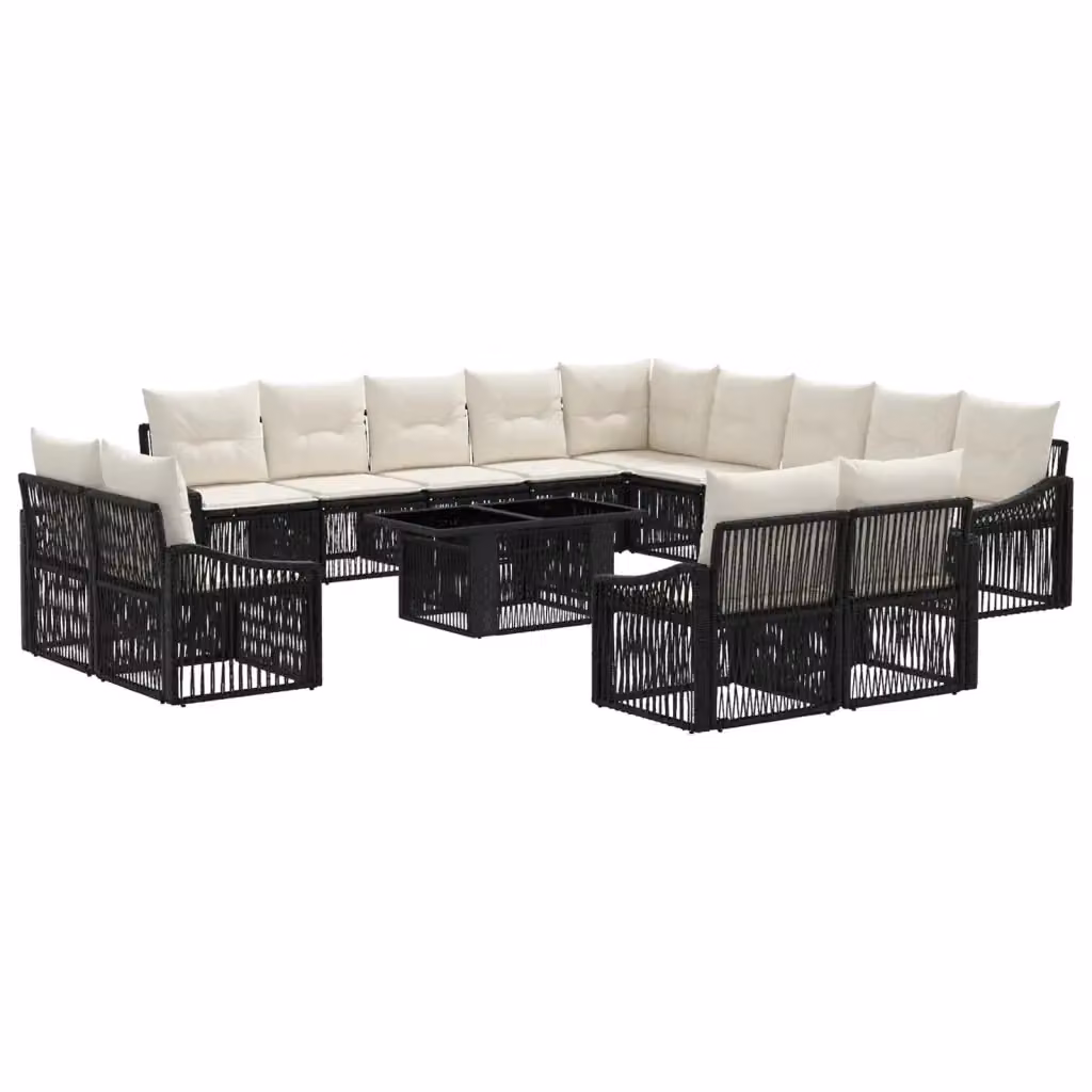 Set Divano da Giardino a Forma a U vidaXL in Polyrattan Nero e Bianco Crema con Tavolino e Cuscini – 2