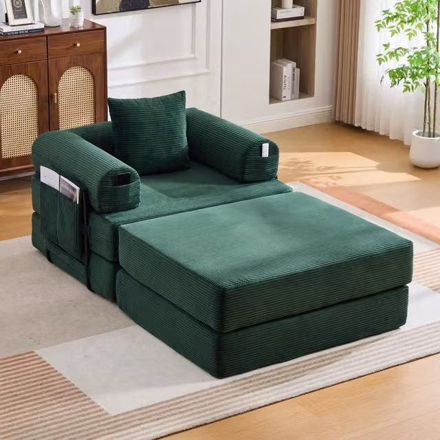 Poltrona Relax con Poggiapiedi e Cuscino ¨C Xylo ¨C Tessuto a Coste, Braccioli, Struttura in Metallo