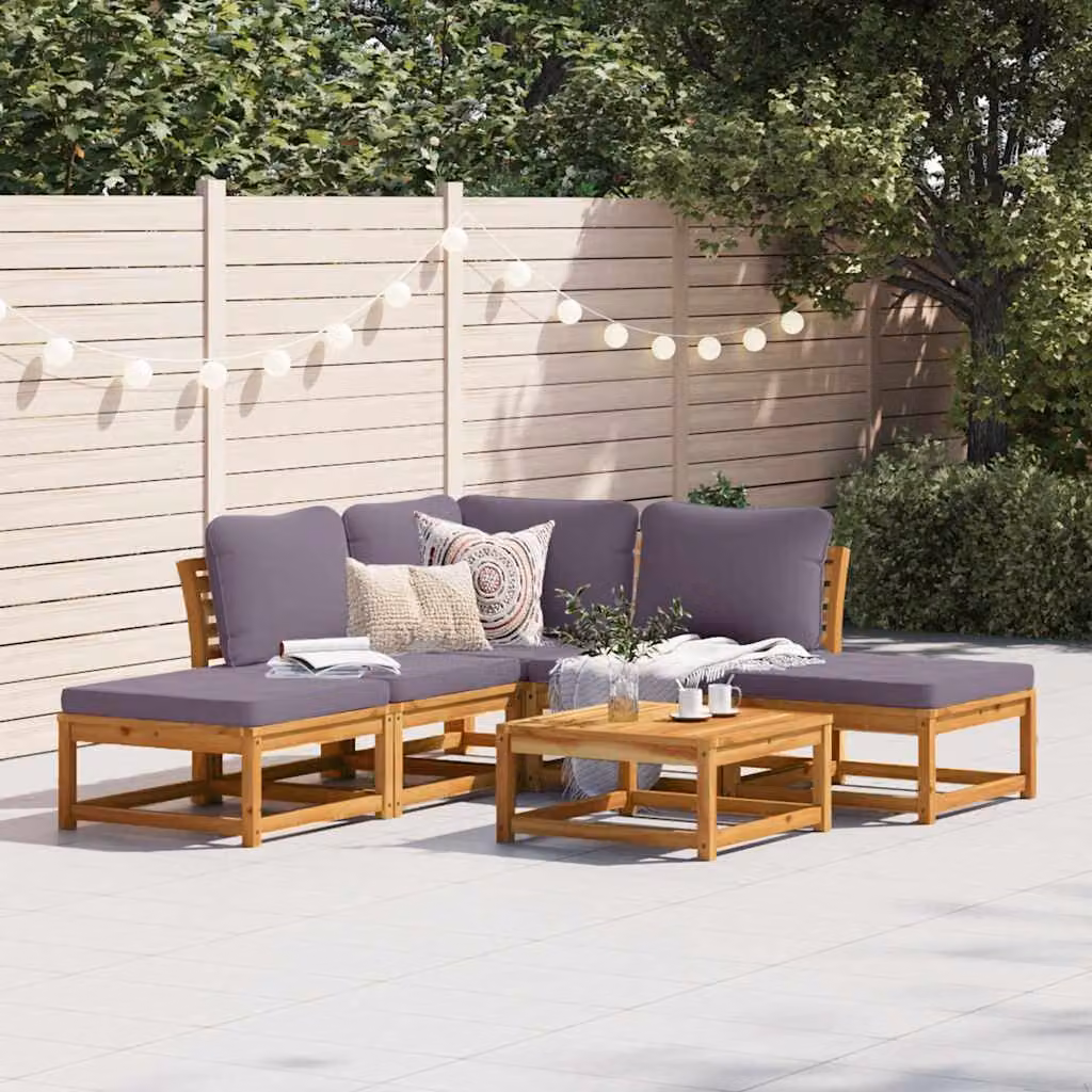 Set Salotto da Giardino vidaXL in Legno di Acacia con Cuscini, 6 Pezzi, Marrone e Grigio
