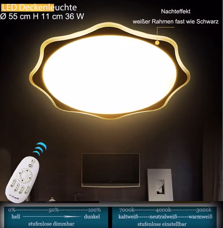 Plafoniera LED 8022 Ø 55 cm H 11 cm 36 W Colore della luce/luminosità regolabile A+