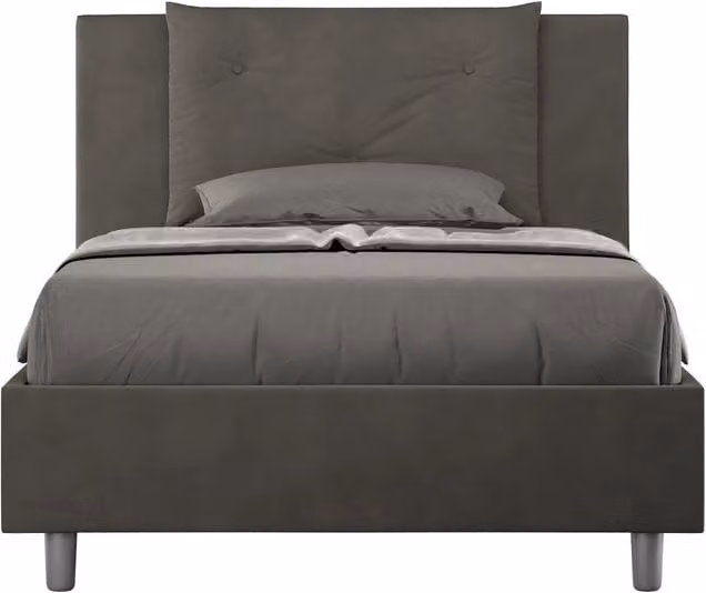 Letto matrimoniale moderno GIORDANOSHOP in tessuto grigio con struttura imbottita e rete in doghe L: 135 cm, P: 202 cm, H: 110 cm – 1