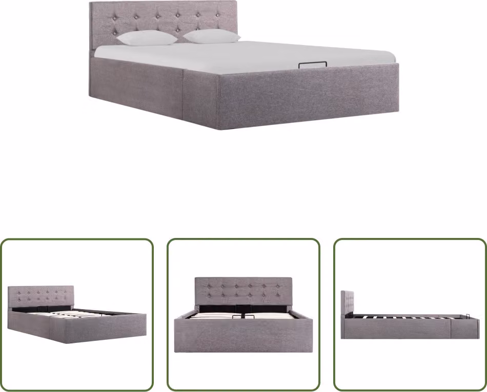 The Living Store Letto contenitore idraulico in tessuto Taupe 120×200 cm