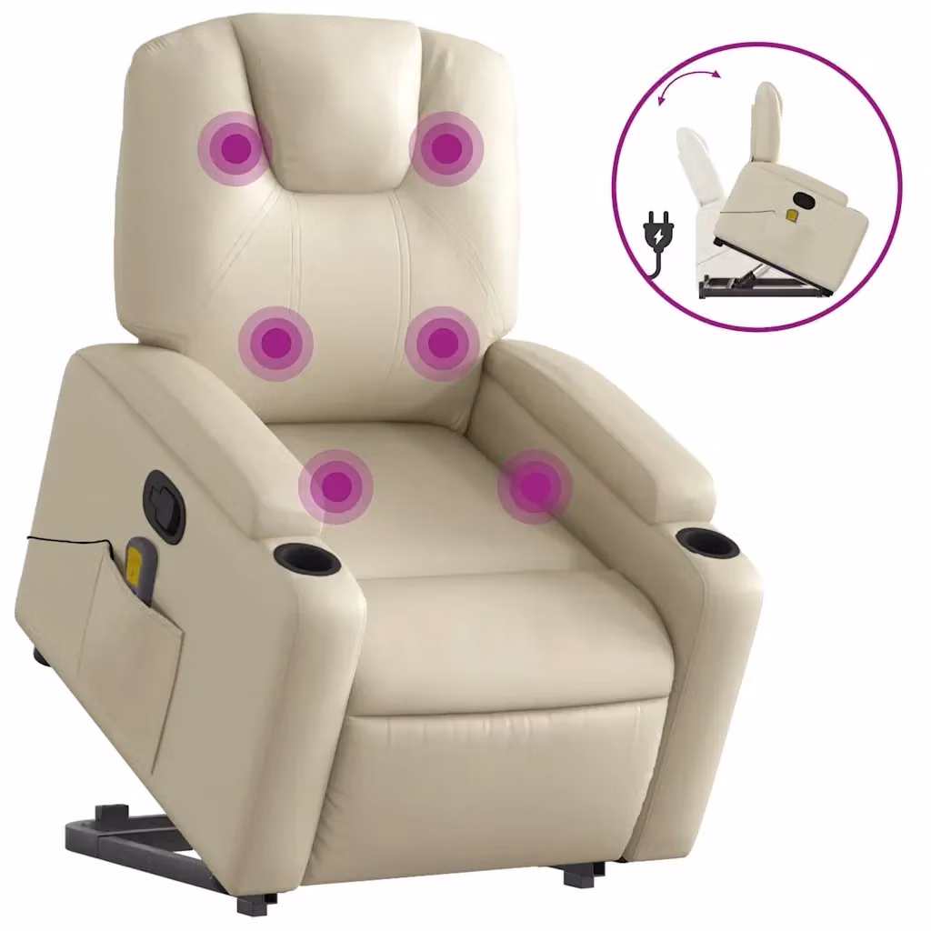 Poltrona Alzapersona Reclinabile con Massaggio vidaXL in Similpelle Beige – 2