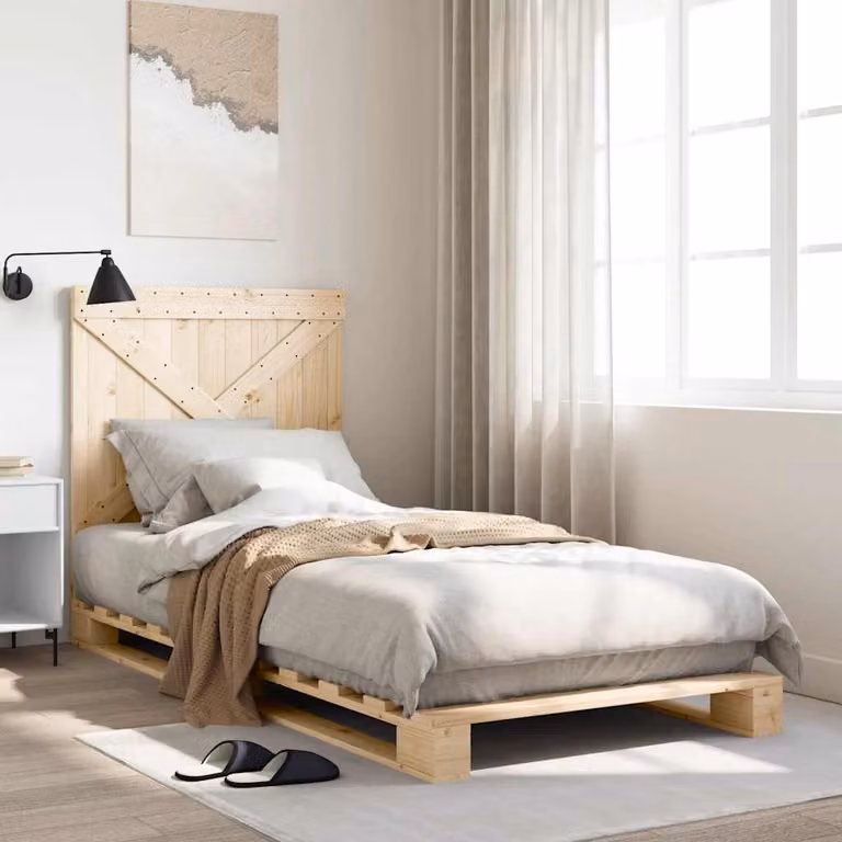 Giroletto con Testiera vidaXL in Legno Massello di Pino, Colore Beige/Marrone, L/P/H: 90 x 200 cm