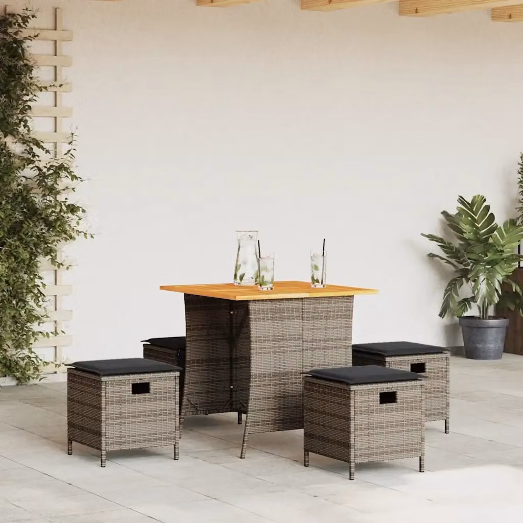 Set da Pranzo da Giardino 5 Pezzi in Legno di Acacia e Polyrattan Grigio Antracite – 2