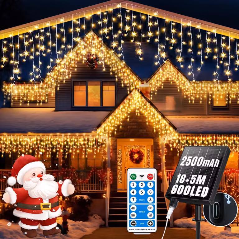 Catena luminosa solare, 600 LED, in acrilico, impermeabile