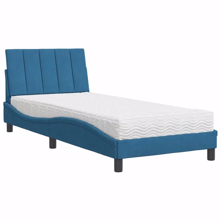 Letto con Materasso Hanko Blu 90x200 cm in Velluto