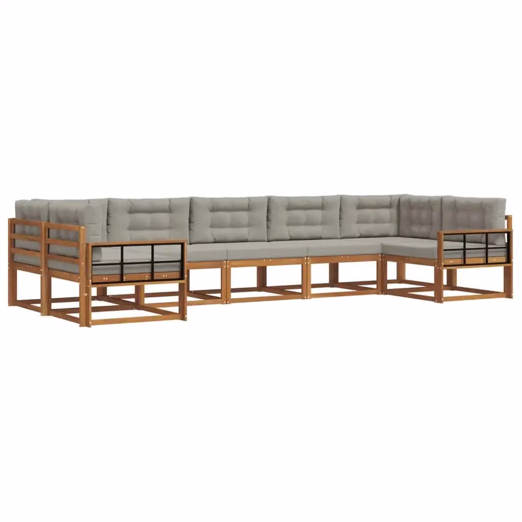 Set di divani da esterno 7 pezzi vidaXL in legno di acacia con cuscini grigi e marroni – 2